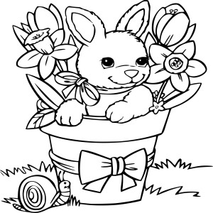 Lapin dans un pot de fleurs